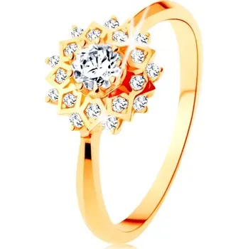 Prsten Zlatý prsten 585 - třpytivé slunce zdobené kulatými čirými zirkonky - Velikost: 51