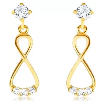 Náušnice Zlaté visací náušnice 14K s motivem osmičky a čirými zirkony