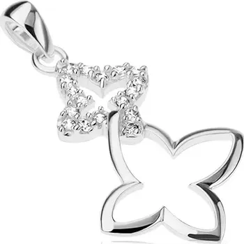 Přívěsek Přívěsek ze stříbra 925, dva propojené obrysy motýlů - zirkonový a lesklý