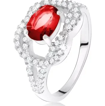 Prsten Stříbrný 925 prsten, oválný rubínový kámen, zirkonový uzel - Velikost: 55