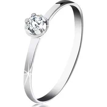 Prsten Zlatý prsten 585 - čirý diamant ve vyvýšeném kulatém kotlíku, bílé zlato - Velikost: 56