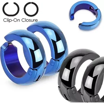 Náušnice Ocelové náušnice, lesklé hladké kroužky s klipsovým zapínáním - Barva: Černá