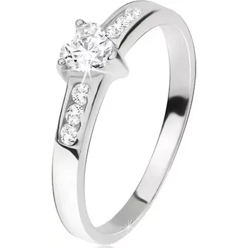 Prsten Prsten ze stříbra 925, srdcový zirkon, menší kamínky v ramenech - Velikost: 55