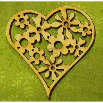 Dřevěné výřezy, SR12/10222OP, KVĚTINOVÉ SRDCE, 7,3x6,6cm, 1ks