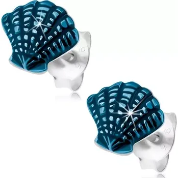 Náušnice Stříbrné 925 náušnice, mušle zdobená zářezy, modrá glazura, puzetky