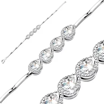 Náramek Stříbrný 925 náramek, broušené zirkonové slzičky čiré barvy, úzké články