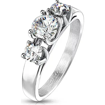 Prsten Zásnubní prsten - tři vsazené čiré zirkony - Velikost: 48