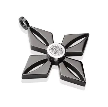 Přívěsek Přívěsek z černé chirurgické oceli - květ s blýskavým čirým zirkonem