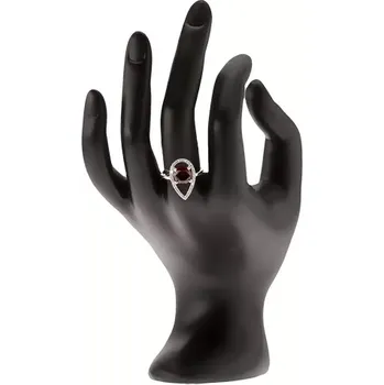 Prsten Stříbrný prsten 925 - okrouhlý červený kámen, slzičková kontura ze zirkonů - Velikost: 50