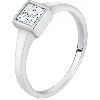 Prsten Stříbrný prsten 925 - úzká lesklá ramena, transparentní zirkonový čtverec - Velikost: 60