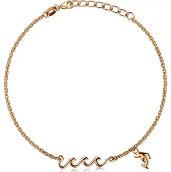 Náramek Nastavitelný stříbrný náramek 925 - měděná barva, mořská vlna, delfín