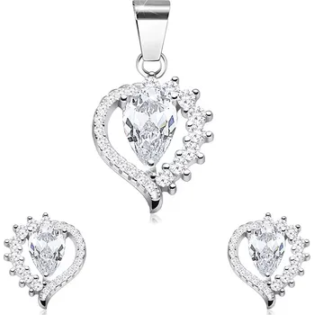 Náušnice Stříbrný set 925, náušnice a přívěsek, kontura kapky, čiré zirkony