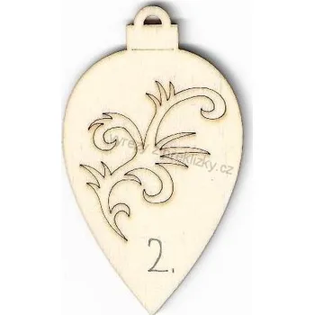 Překližka Výřez z překližky, V69/2-423B, VÁNOČNÍ OZDOBA-KAPKA S ORNAMENTEM, 4,2x7,2cm, 1ks