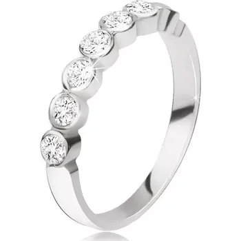 Prsten Stříbrný prsten 925 - pás kulatých čirých zirkonů v lesklých objímkách - Velikost: 52