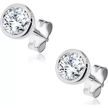 Náušnice Stříbrné puzetky 925 - třpytivý zirkonek v kruhové objímce, 5 mm