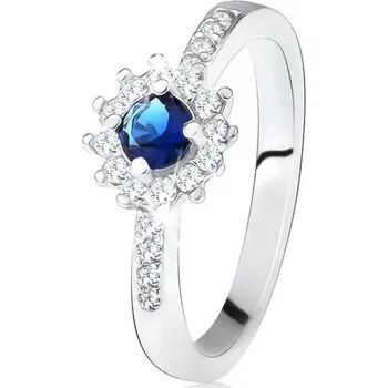 Prsten Prsten ze stříbra 925, kulatý tmavě modrý kamínek a čiré zirkony - Velikost: 59