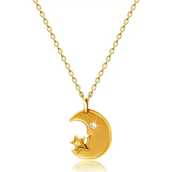 Náhrdelník Diamantový náhrdelník ve žlutém 14K zlatě - měsíček s briliantovým očkem, hvězdička