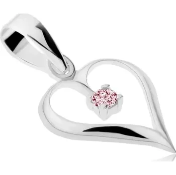 Přívěsek Přívěsek ze stříbra 925, lesklá kontura srdce, růžový zirkon
