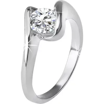 Prsten Prsten s čirým zirkonem mezi zahnutými rameny, stříbro 925 - Velikost: 55