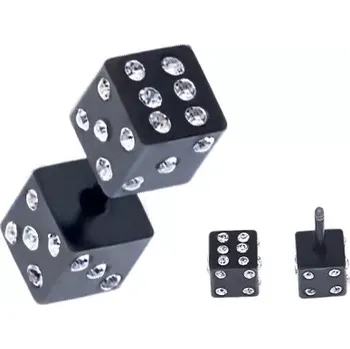 Piercing Falešný plug do ucha z oceli - černé hrací kostky, zirkony