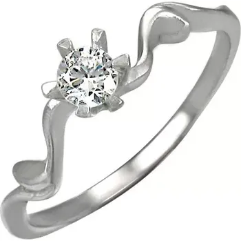 Prsten Prsten z oceli 316L stříbro - čiré zirkony, zvlněná ramena - Velikost: 49