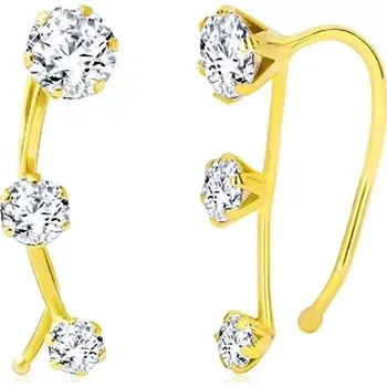Náušnice Zlaté náušnice 585, oblouk se třemi čirými zirkony, háčky