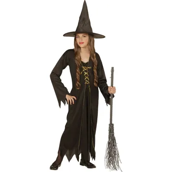Karnevalový kostým Dívčí kostým čarodějnice, černý (dlouhý) - Pro věk 5-7 let