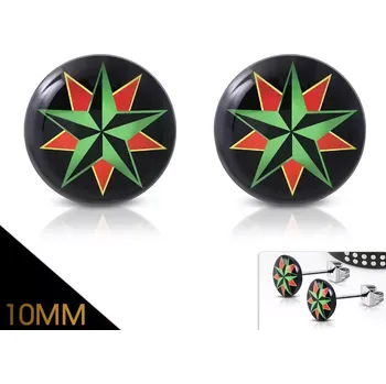 Náušnice Náušnice z chirurgické oceli, akrylový kruh s barevnou námořnickou hvězdou