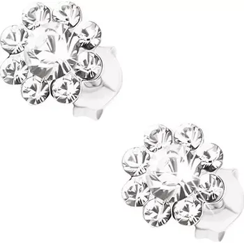 Náušnice Puzetové náušnice, stříbro 925, květ z čirých krystalů Preciosa