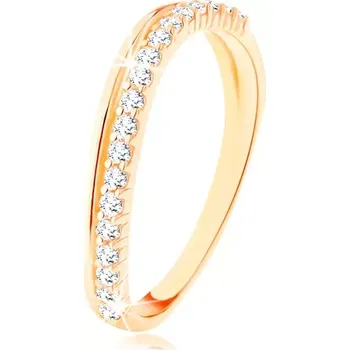 Prsten Prsten ze žlutého 14K zlata - hladká a čirá zirkonová zvlněná linie - Velikost: 52