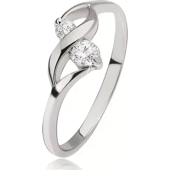 Prsten Stříbrný prsten 925 - lesklá vlnka, dva okrouhlé čiré kamínky v kotlících - Velikost: 50