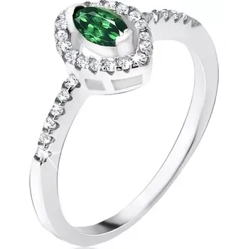 Prsten Stříbrný prsten 925 - elipsovitý zelený kamínek, zirkonová kontura - Velikost: 54