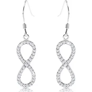 Náušnice Visací stříbrné náušnice 925, symbol INFINITY, čiré blýskavé zirkony