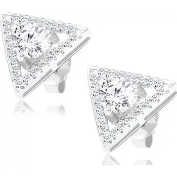 Náušnice Stříbrné náušnice 925 - zirkonová kontura trojúhelníku, čirý zirkon uprostřed