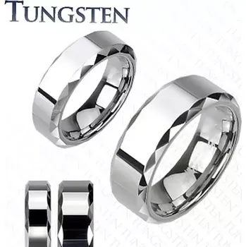 Prsten Prsten z wolframu, stříbrný odstín, zkosené vybroušené okraje, 6 mm - Velikost: 62