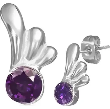 Náušnice Ocelové náušnice - puzetky s fialovým očkem a křídlem anděla