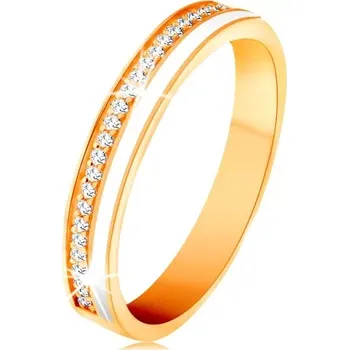 Prsten Prsten ve žlutém 14K zlatě - úzké linie z čirých zirkonků a bílé glazury - Velikost: 51