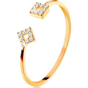 Prsten Prsten ze žlutého 14K zlata s oddělenými rameny, malé zirkonové čtverce - Velikost: 50