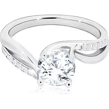 Prsten Prsten ze stříbra 925 - kulatý blýskavý zirkon, rozdvojená zvlněná ramena - Velikost: 62