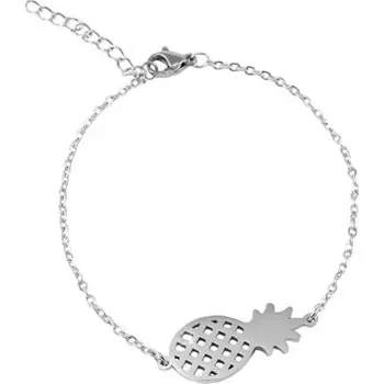 Náramek Ocelový náramek stříbrné barvy, oválná očka, lesklý ananas