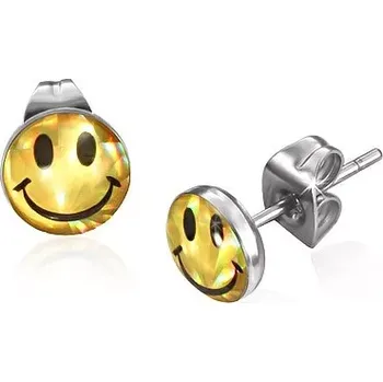 Náušnice Kulaté ocelové náušnice - reflexní smajlík