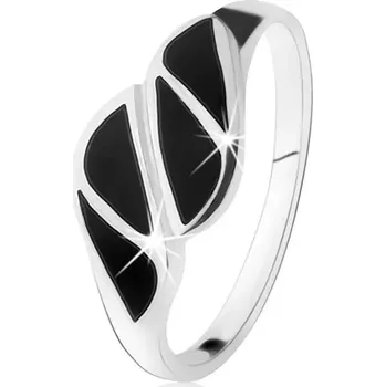 Prsten Stříbrný prsten 925, černé asymetrické trojúhelníky, vysoký lesk - Velikost: 57