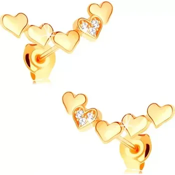 Náušnice Náušnice ze žlutého 14K zlata - oblouk z pospojovaných vypouklých srdíček