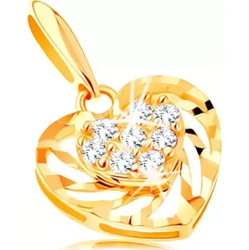 Přívěsek Přívěsek ze žlutého 14K zlata - srdíčko se zatočenými liniemi a zirkonky