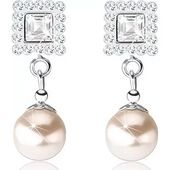 Náušnice Puzetové náušnice, stříbro 925, čiré krystalky Preciosa, perla