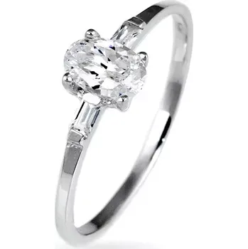 Prsten Stříbrný snubní prsten 925 - oválný zirkon a dva malé zirkony po stranách - Velikost: 60