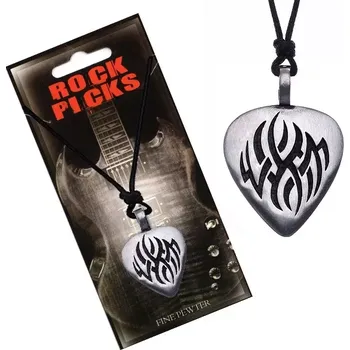 Náhrdelník Náhrdelník se šňůrkou - černý, ploché trsátko, vyřezávaný ornament