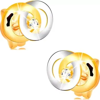 Náušnice Náušnice ve 14K zlatě - dva propojené kroužky, čirý briliant uprostřed