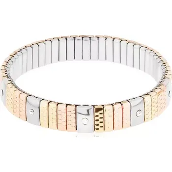 Náramek Trojbarevný náramek z chirurgické oceli, úzké gravírované články, čiré zirkony