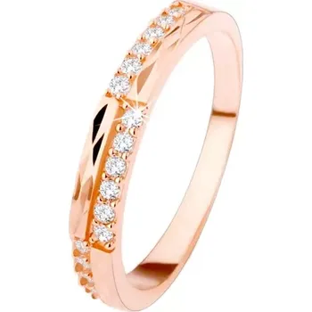 Prsten Stříbrný prsten 925 měděné barvy, čiré zirkony a diamantový řez - Velikost: 65